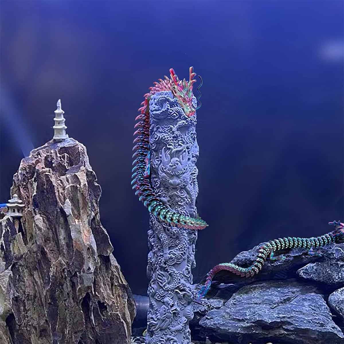 Décoration Aquarium Dragon Bleu-Violet Cristal Articulé Jouet Bureau
