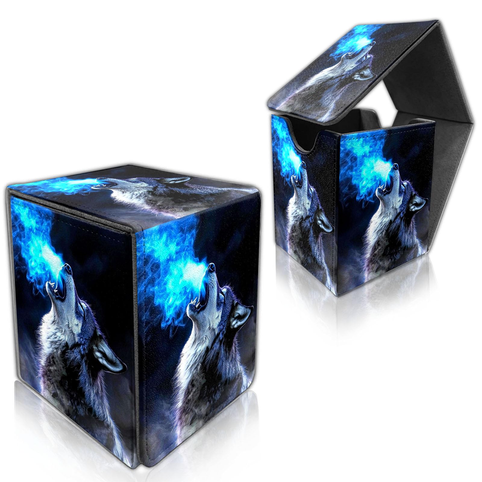 DISUOFEART for MTG Deck Box, Trading Card Storage Case Holds 100+ Sleeved Cards, Wolf Howling Magnetic Closure Durable Deck Holder for Magic The Gathering, TCG & Commander