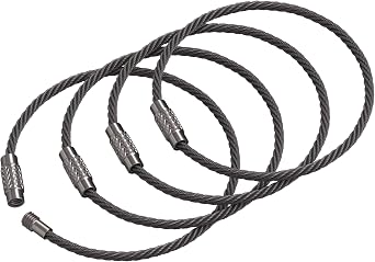 Cable Key Ring 4 Pack - 6.3" Flexible Wire Keychain Loop with Twist-Lock Screw for Luggage Tags & Bag Charms