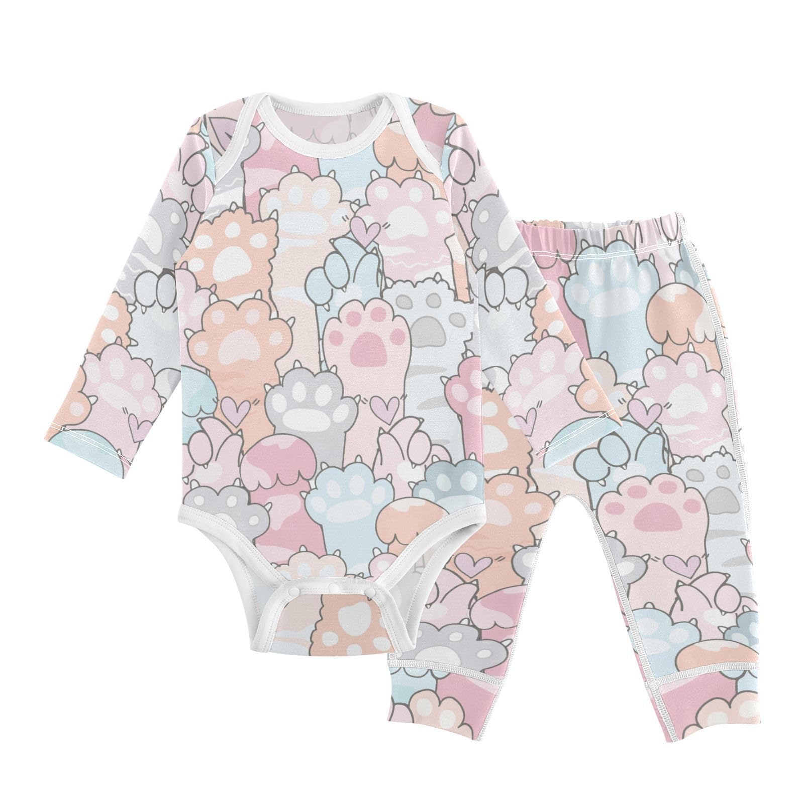 vvfelixl Baby Bodysuits Pants Sets Cute Animal Footprint Long Sleeve Baby Onesie Clothes for Boys Girls 3-6M