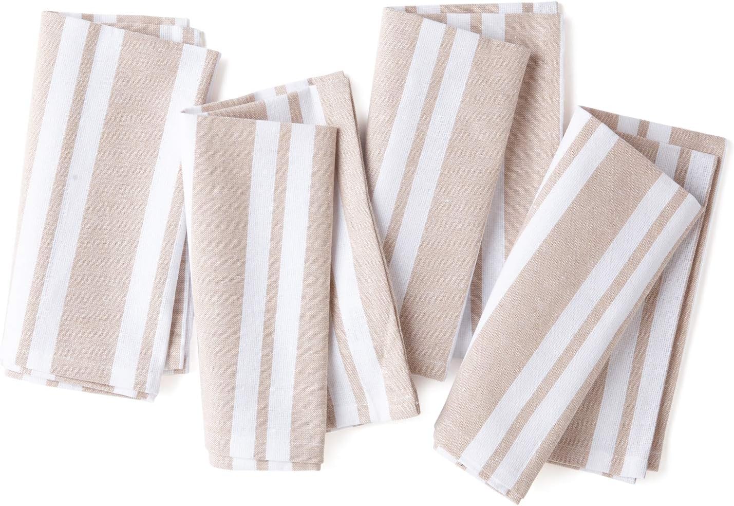 Encasa XO Cotton Cloth Napkins Set of 12, 17"x17", Franca Beige Stripes, 43 x 43 cm (Set of 12) - Image 4