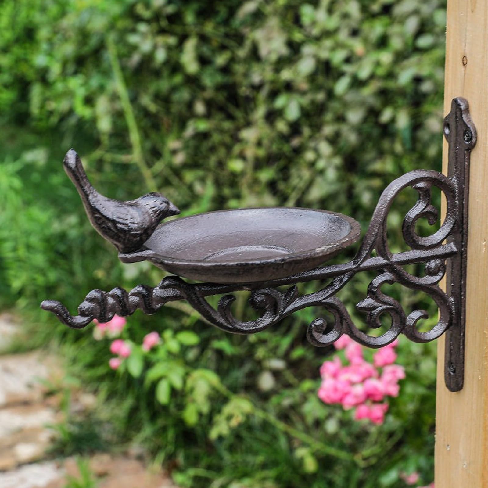 Comedero Metálico para Pájaros, Comedero Pajaros Exterior, Estilo Retro, Resistente al Viento y la Lluvia, Ideal para Patios y Jardines(A)
