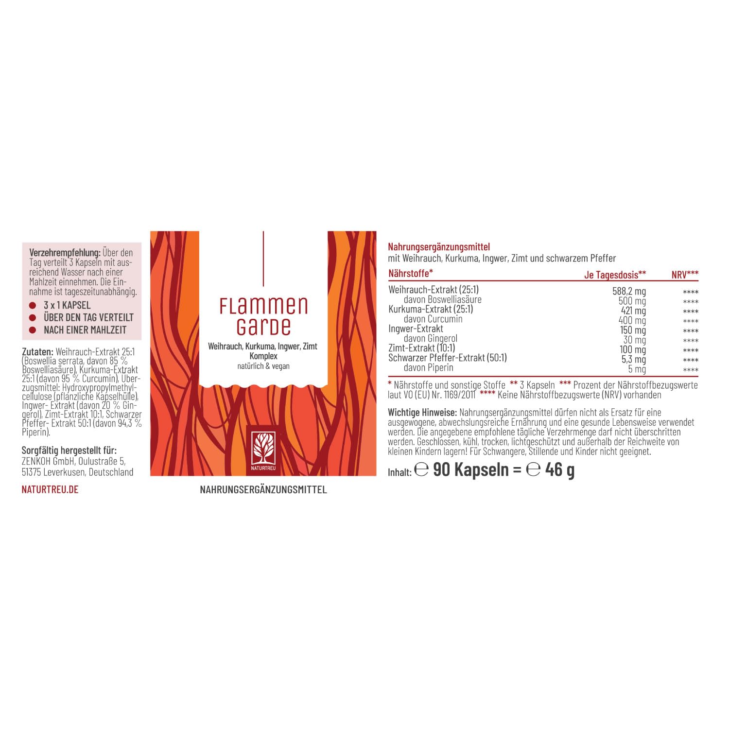 Weihrauch Kurkuma Ingwer Kapseln Hochdosiert - 500mg Boswelliasäure, 400mg Curcumin, Zimt, Gingerol & Piperin - Ohne chemische Entzündungshemmer oder Gelenkkapseln (Flammengarde & Vulkanstark)