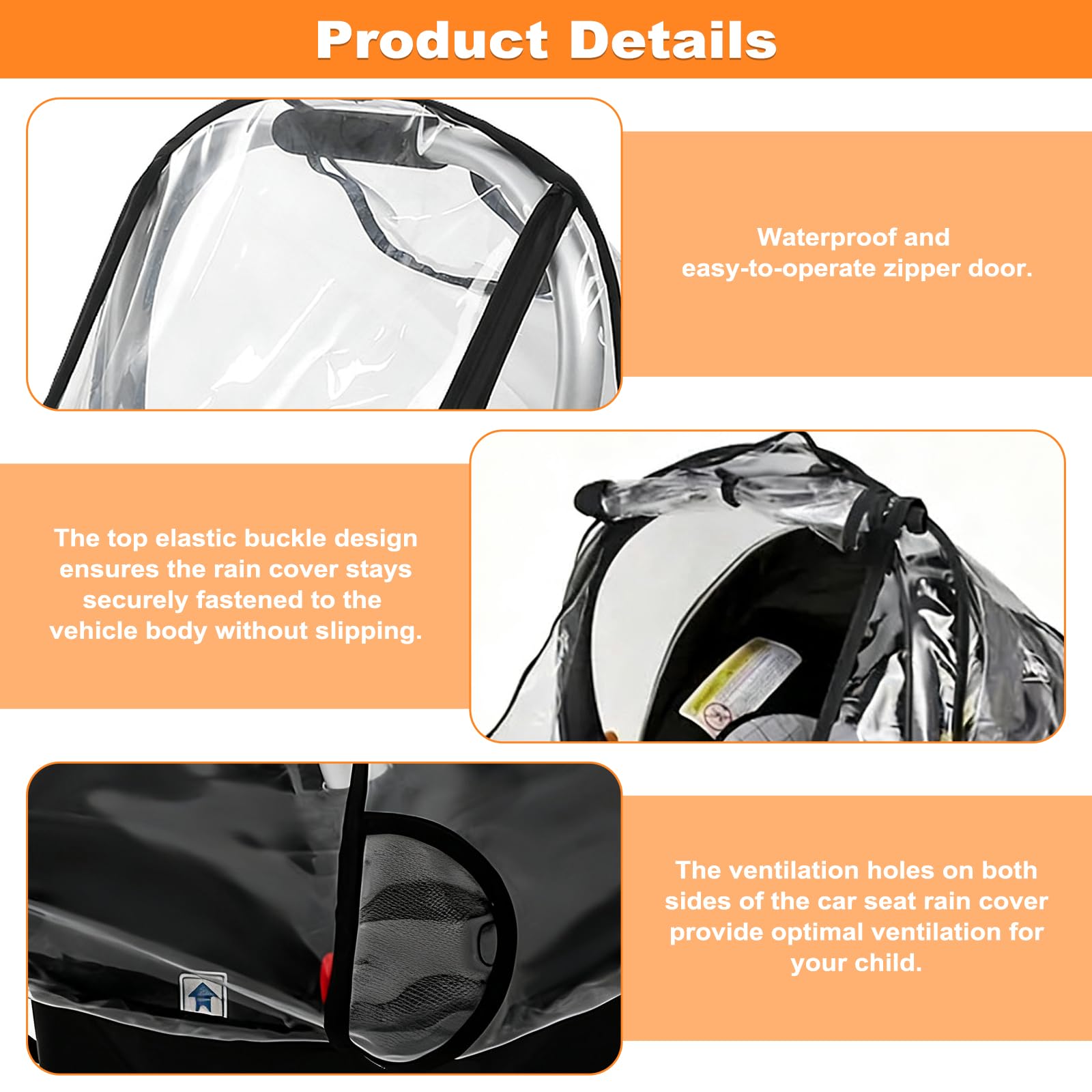 Universal Rain Cover for Pushchair Baby Travel Weather Shield Fits Most Carrycot, Stroller, Pushchair, Transparent - Image 2