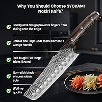 Vista 6 de Nakiri - Cuchillo de chef de 7.2 pulgadas, cuchillo de cocina de verduras de estilo japonés, afilado para corte de precisión, patrón de damasco