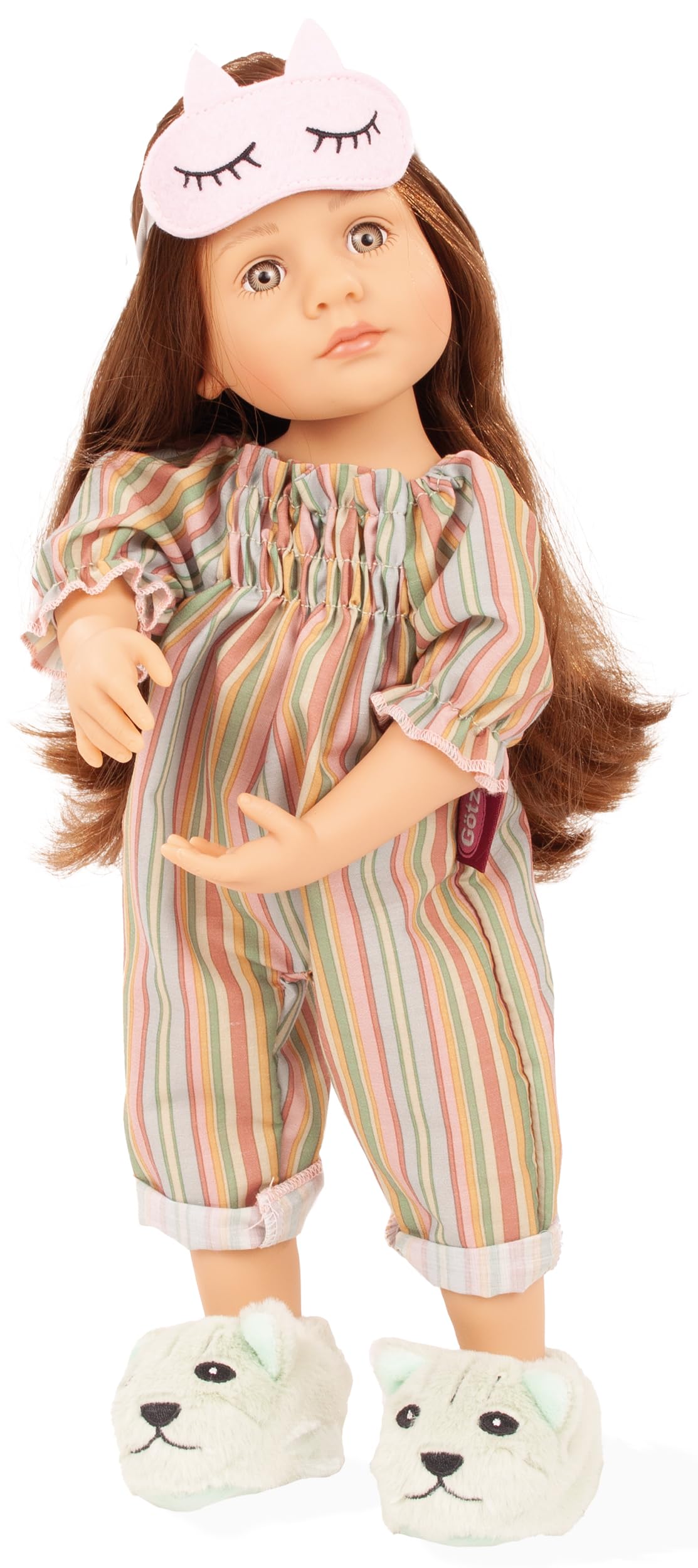 Götz Little Kidz Grete PJ Party 2511042 Stehende Puppe 36 cm mit braunen Haaren und grauen Augen, 8 Stück