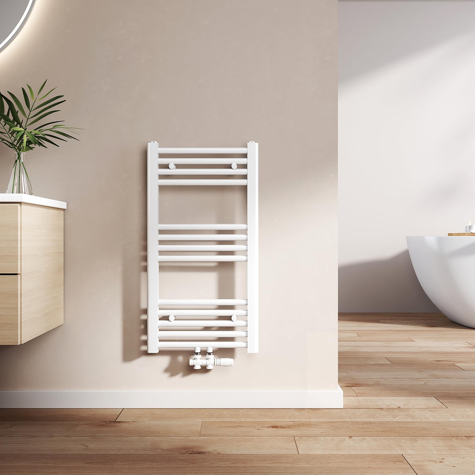 EMKE Radiador Toallero 750x400 mm, Radiador de Baño con Conexión Central, Calentador de Toallas, Secador de Toallas, Radiador de Baño, Blanco 244W