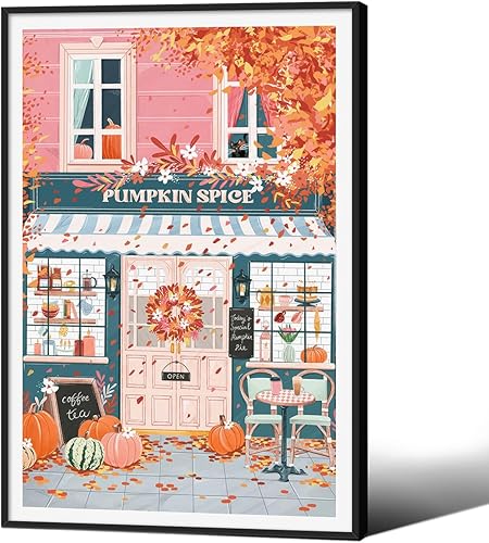 Miniatura 17 de Jefuzh Arte de pared de paisaje de naturaleza otoñal, póster de paisaje de árbol de bosque de otoño, hojas de arce retro, pintura al óleo, Vintage