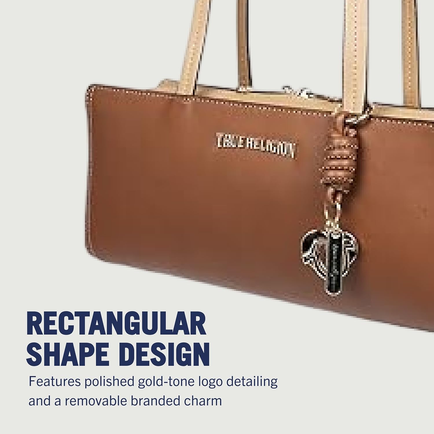 True Religion Satchel Bag, East/West Modern Structured Purse with Dual Shoulder Straps, Logo Charm and Gold Hardware - Image 3