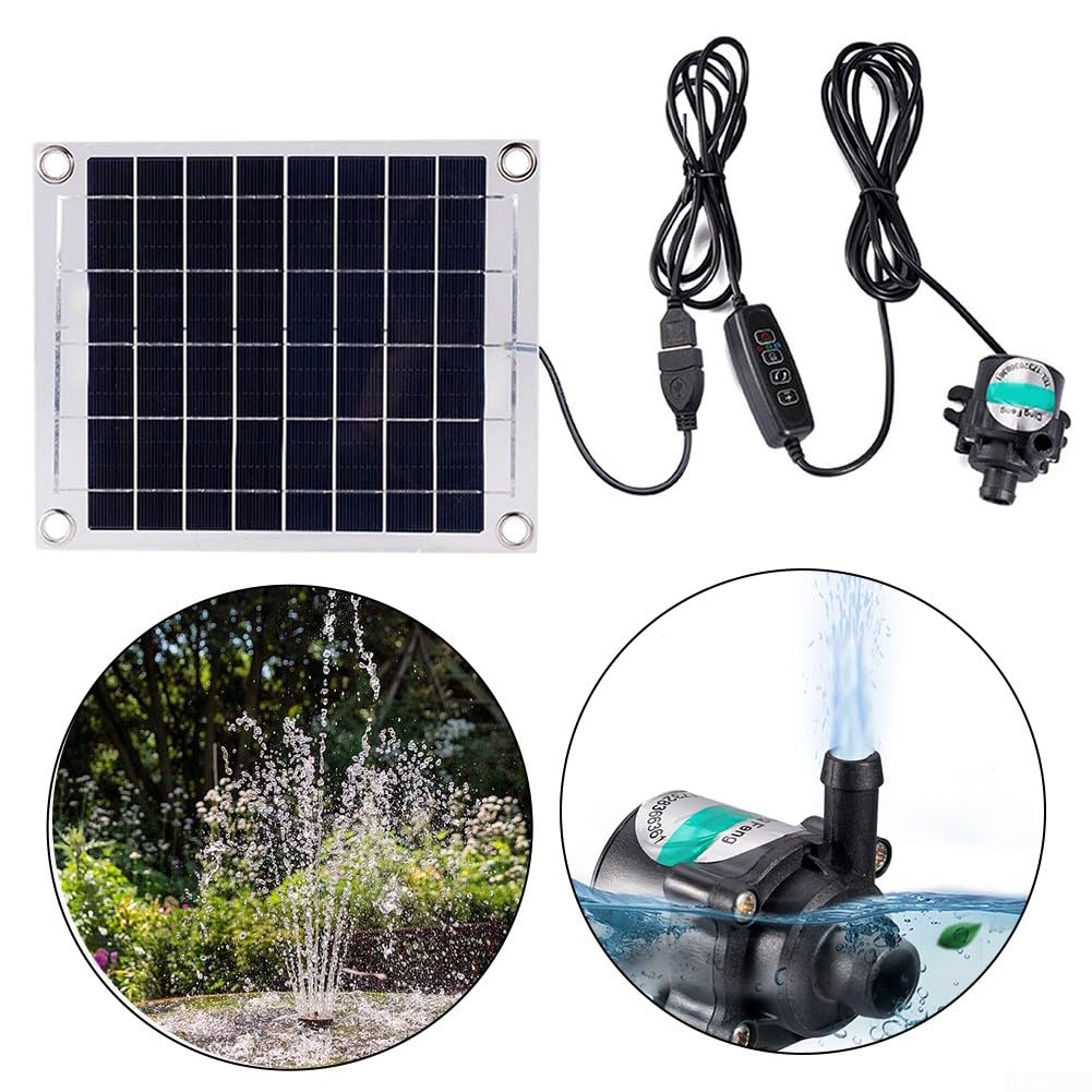 Fontana Solare da 12V 10W con Interruttore di Regolazione, Kit Pannello Solare per Piscina, Bagno per Uccelli Interno/Esterno e Piccolo Stagno