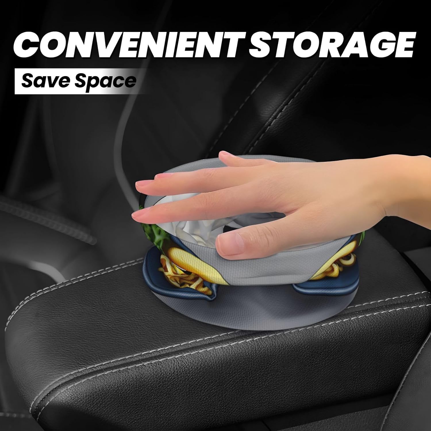 Egg Cup Noodle Ramen Print Car Trash Can, Portable Garbage Bin,Trashcan Car, Leakproof Car Can,for Car Office Home