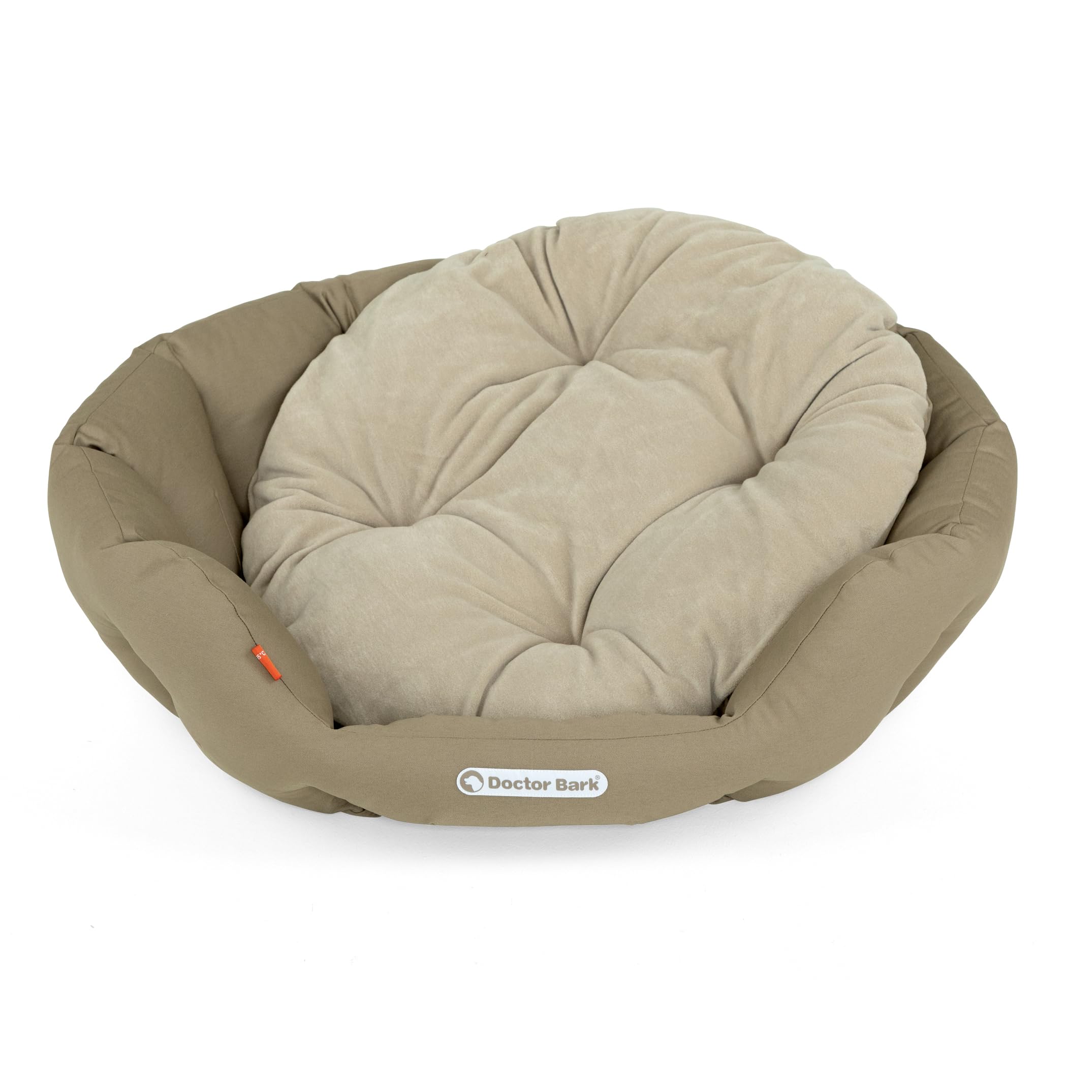 Doctor Bark Cesta Redonda para Perros Grandes, Cama para Perros Grandes, Cama con cojín Reversible Mullido, ortopédica, Lavable hasta 95 °C (l – 60 x 50 cm, marrón Dorado)