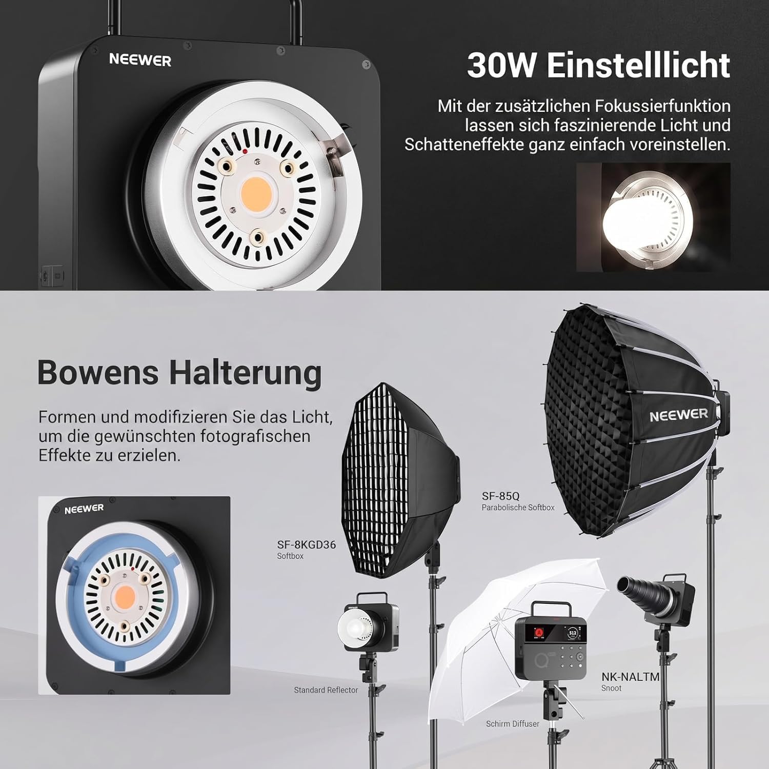 NEEWER Q4PRO 400W 2,4G TTL Outdoor Studio Flaschenstrobe, kompatibel mit Godox, APP Control Licht, 1/8000 HSS 6000K 2800mAh Dual Screen Monolight Bowens Montage/0,01–1,2 s Recycle/30W Modellierlampe