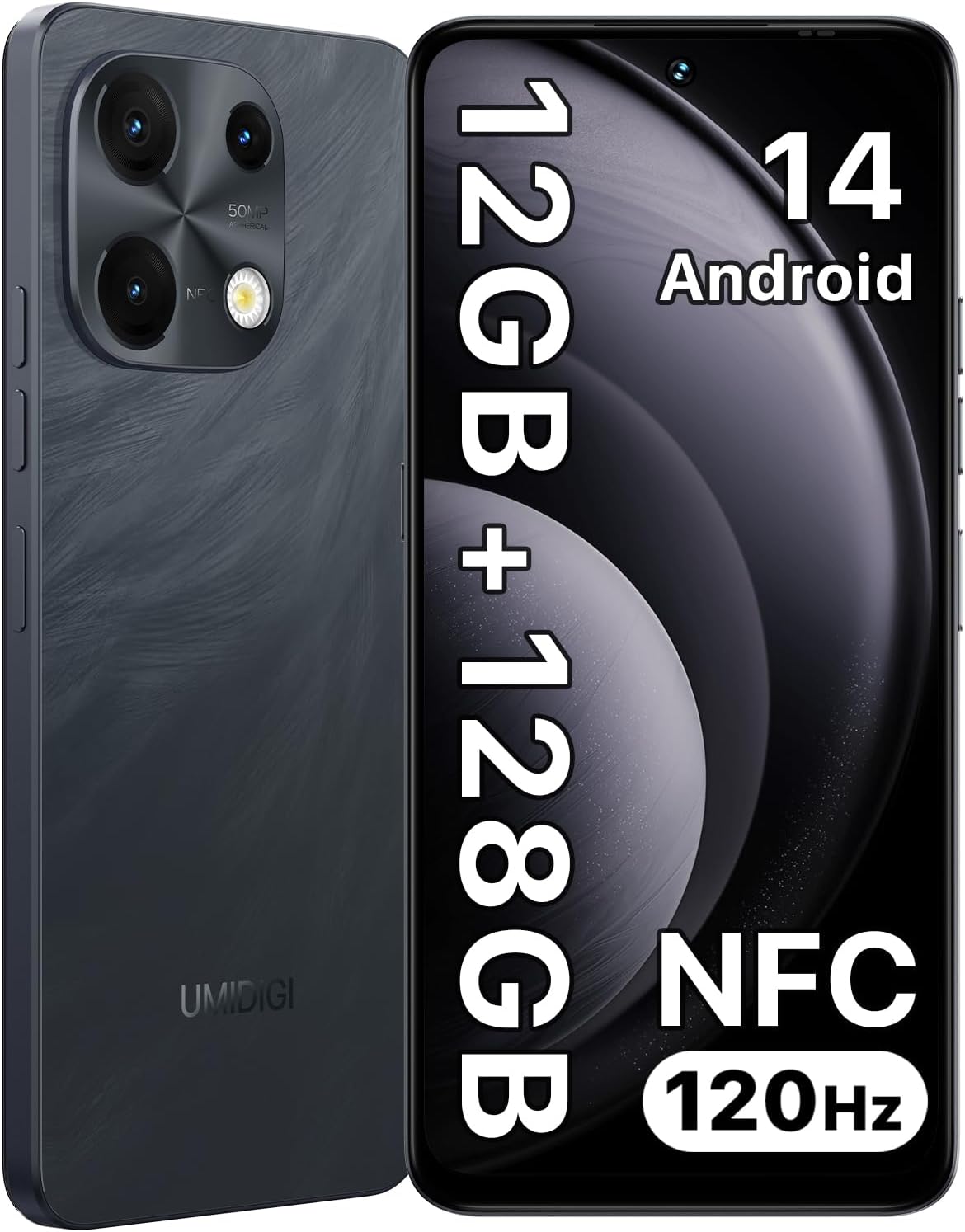 UMIDIGI Note 100 Mobile Phone, Android 14 Smartphone, 120HZ Octa-Core, 12(6+6) GB+128GB Phone, 6.8 inch, 50 MP, Face and Fingerprint Unlock, NFC, 5000mAh, GPS, Dual SIM Phone