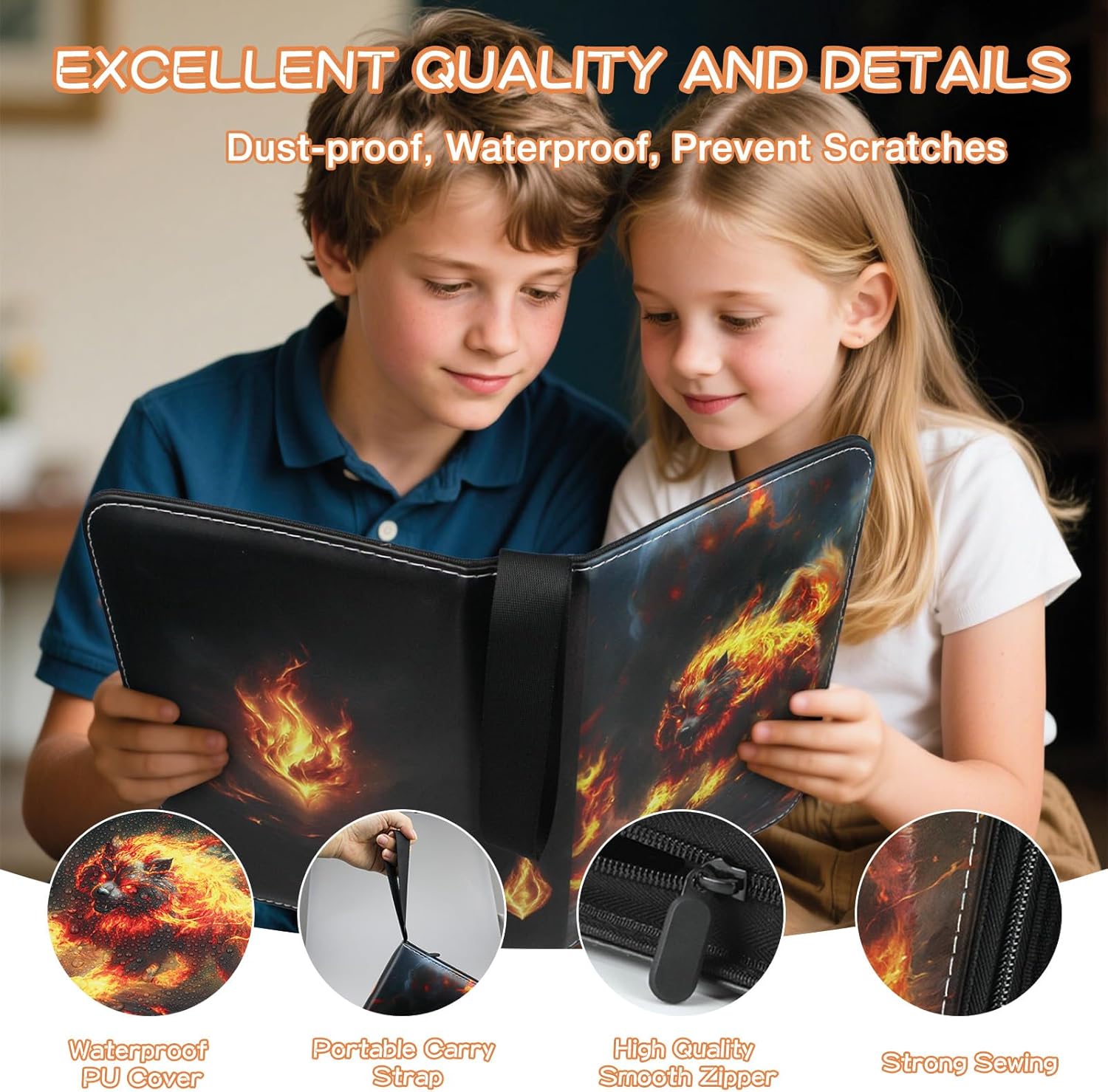 Trading Card Binder 900 Pockets, TCG Card Album for Standard Size Game Cards, Sports Card, Fits 900 Cards with 50 Removable Sleeves, Portable Card Book for Collectors, Magma Sentinel 900p