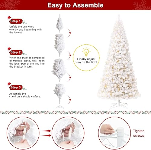 Vista 111 de Glitzhome Prelit Christmas Tree, 6ft Flocked Artificial Christmas Tree Serene Snowscape Fir with 300 Warm White Lights for Home, Office, Party