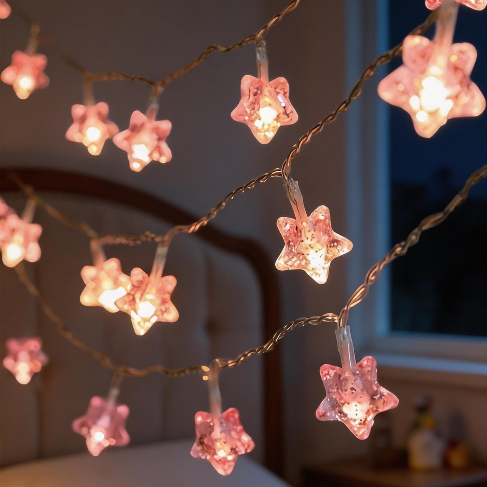 Mtbricey Star String Lights 6M 40 LED Battery Operated Hanging Fairy Lights for Girls Bedroom Indoor Outdoor Spring Decorations for Garden Patio Wedding Party Christmas Decoration (Star)