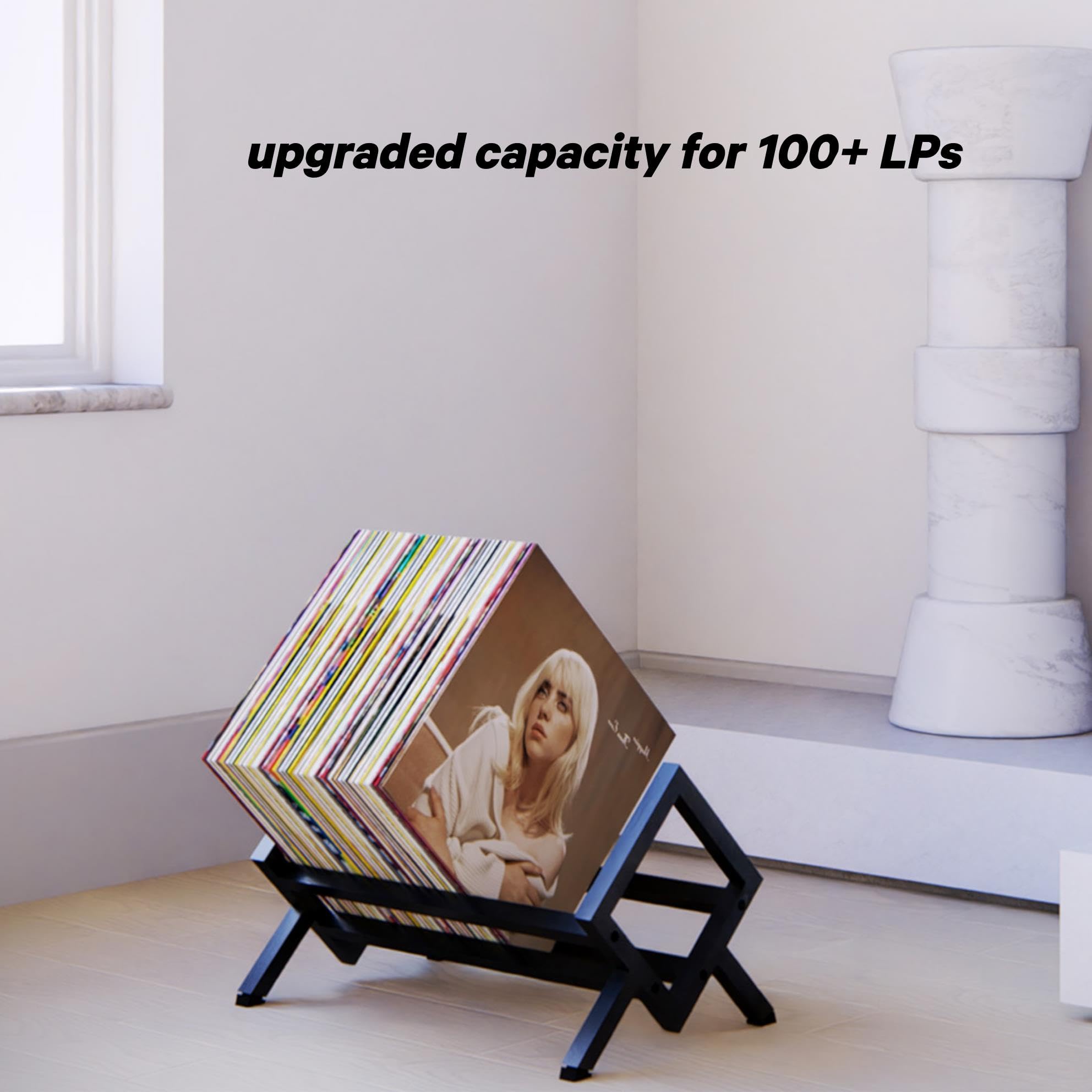 Estante Para Discos De Vinilo GRAND ETOPIA - Capacidad 90-110 LP, Negro, Con Ruedas