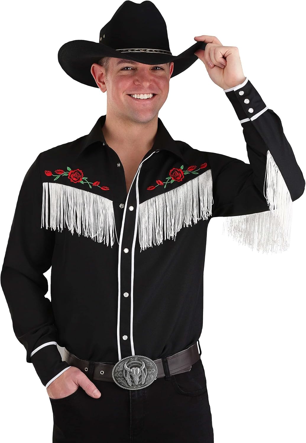 Men's Western Costume Shirt - Fringe Detail and Pearl Snap Buttons