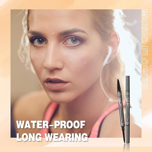 Miniatura 7 de Music Flower Lápiz de cejas, bolígrafo de microrelleno de doble extremo, lápiz líquido para cejas con 4 aplicadores de punta de cepillo micro y