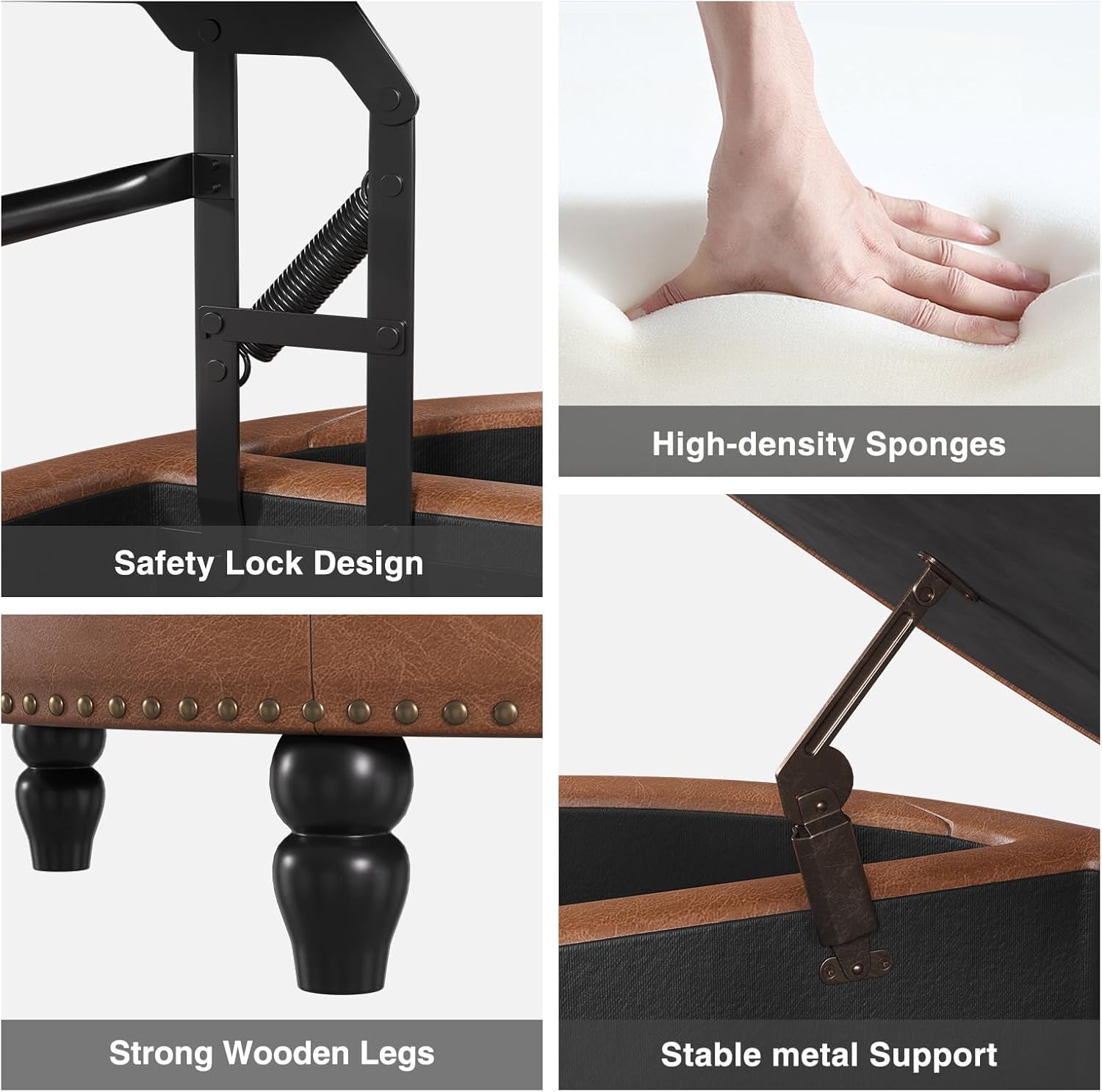 30 Inch Large Round Ottoman with Storage, Modern Leather Ottoman Coffee Table with Lift Top, Upholstered Button Tufted Footrest Stool Toy Blanket Storage for Living Room, Brown