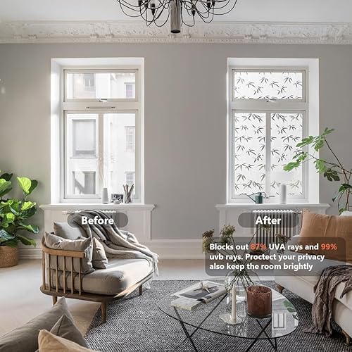 Miniatura 4 de LEMON CLOUD Película de bambú para ventana, vidrio esmerilado, calcomanías decorativas para ventana, adherencia estática, sin pegamento, calcomanías