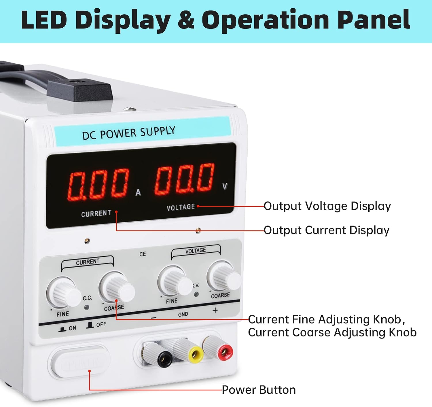 Yescom DC Power Supply Variable 30V 5A Adjustable High Precision Digital w/Power Cord 110V Input