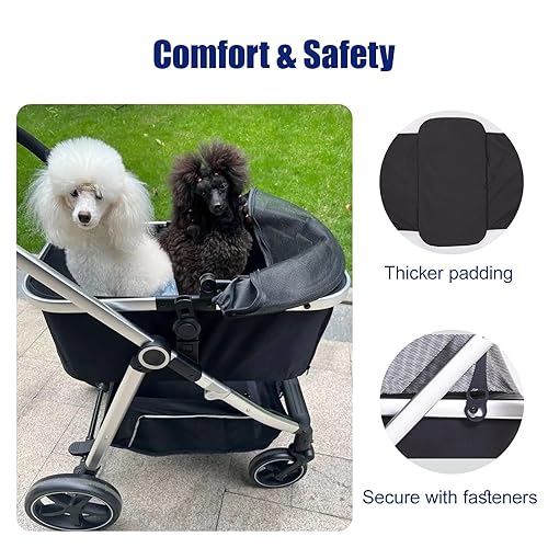 Miniatura 2 de Cochecito para mascotas, plegable y ligero para perros pequeños a medianos, malla transpirable, cochecito portátil para mascotas, transportador
