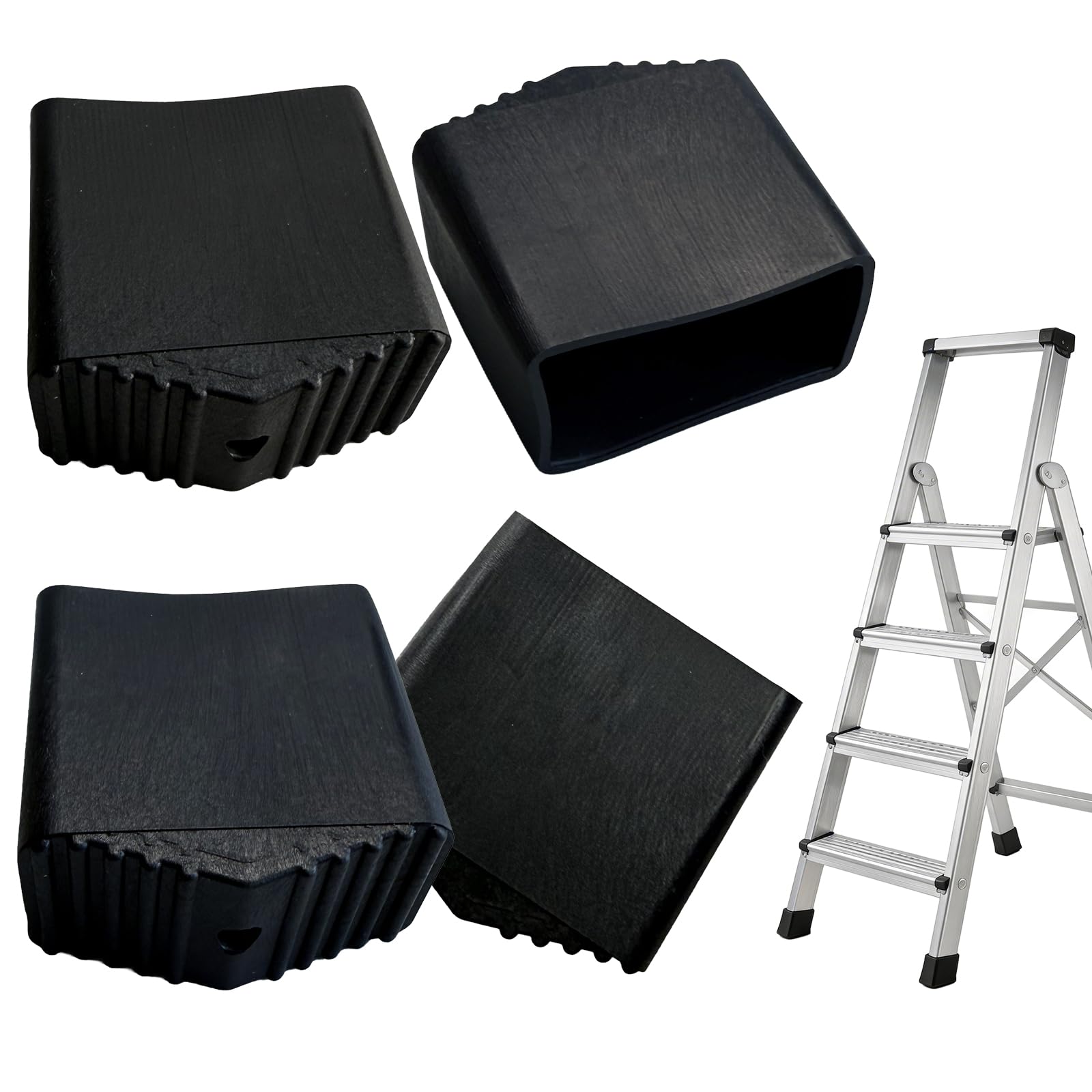 Yaxloi 4 Pezzi Piedini Scala Alluminio, Piedini in Gomma per Scala, Gommini per Alluminio, Adatto per con Tubi Quadrati da 2x4 Cm, Antiscivolo per Situazioni di Accesso in Quota
