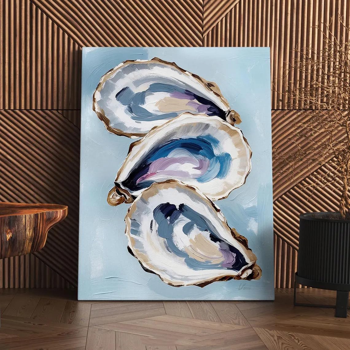 NATVVA Coastal Oysters Wall Art Poster Ocean Oyster Shells Prints Canvas Prints Painting Blue Nautical Sea Picture Artwork Bedroom Home Beach House Decor No Frame