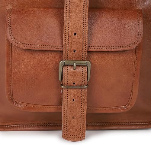 Miniatura 5 de Mochila de cuero genuino de 16 pulgadas para mujeres y hombres, mochila retro vintage para portátil