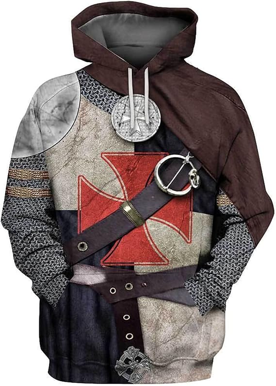 Hommes Chevalier Templier Sweat à Capuche Armure Médiévale Sweat