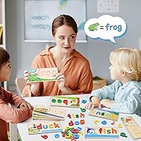 Vista 2 de Atoylink - Juguetes de aprendizaje de ortografía de madera para niños de 2, 3, 4, 5 años, juego de mesa de ortografía de letras coincidentes