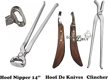 Farrier Tools Hoof Nipper 14 with 12 Clincher & Farrier Hoof Knives Set Professional Farrier Hoof Trimming and Clinching Tools, Stainless Steel Hoof Care Kit