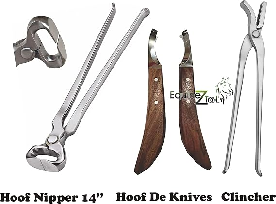 Farrier Tools Hoof Nipper 14 with 12 Clincher & Farrier Hoof Knives Set Professional Farrier Hoof Trimming and Clinching Tools, Stainless Steel Hoof Care Kit