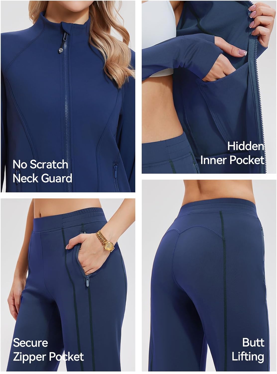 Airfree Womens Two Piece Tracksuit Slim Fit Double Zipper Jacket Straight Leg Pants Outfits 2 Piece Lounge Set Sweatsuit