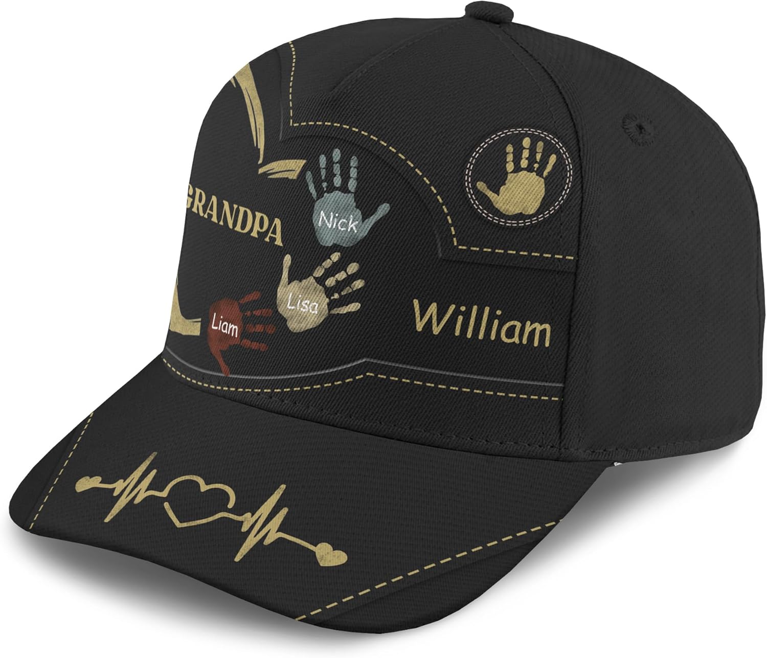 Trendy Family Grandpa Baseball Caps Custom Granddad and Family Names Dad Hat Print Fabric Hat for Grandfather Dad Husband