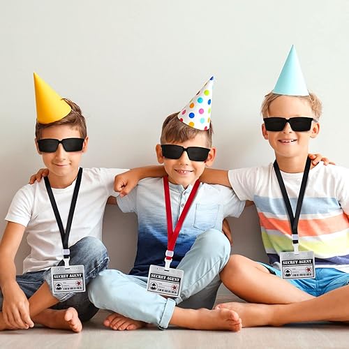 Miniatura 6 de Umigy 24 etiquetas de nombre de agente secreto y lentes de sol para ver detrás de ti, insignia de agente secreto, lentes de sol para espejo