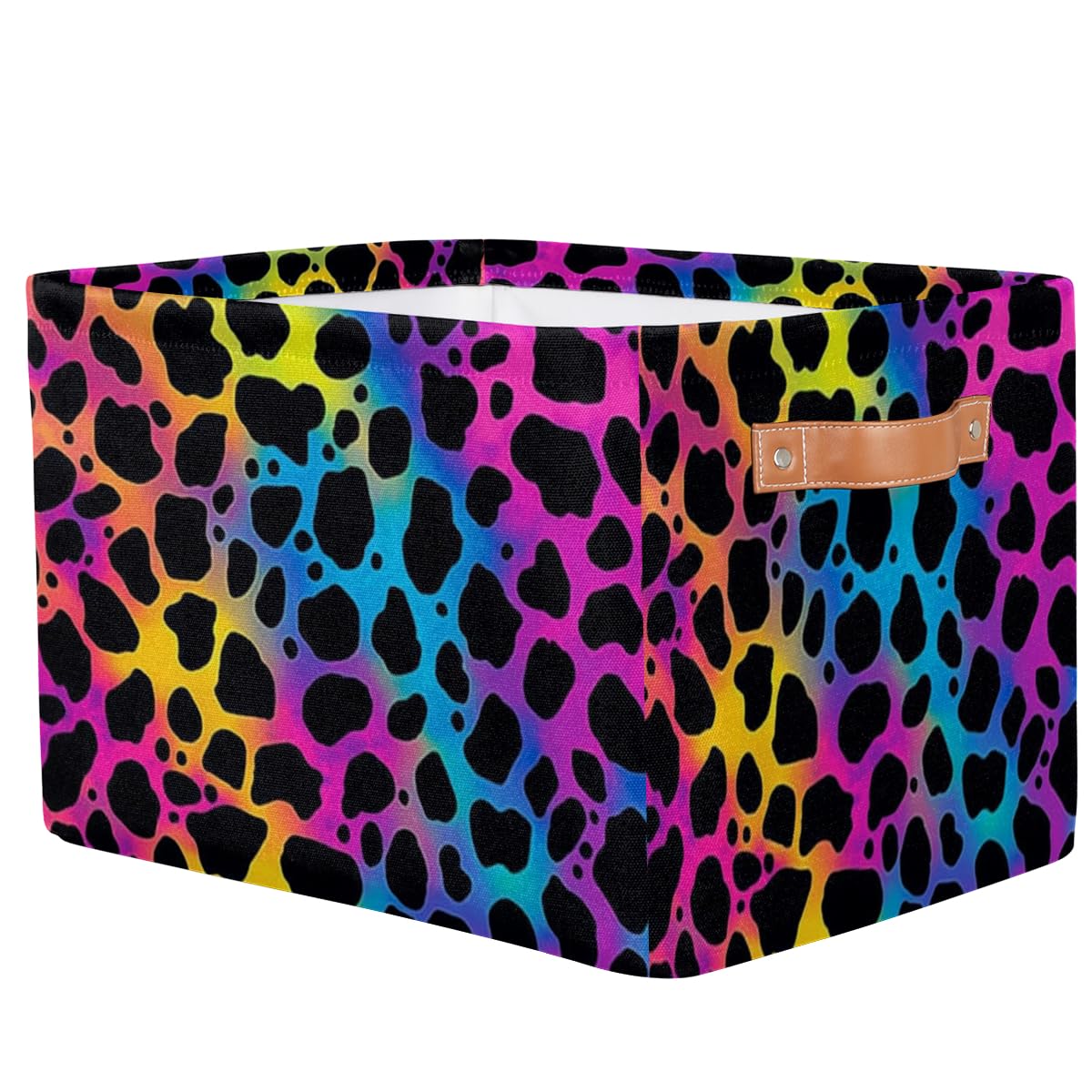 Animal Leopard Print Skin Storage Basket Collapsible Cloth Storage Cube Basket Bins Organizer with Handles Rectangular Large Toys Shelf Closet for Nursery Bedroom Home Office
