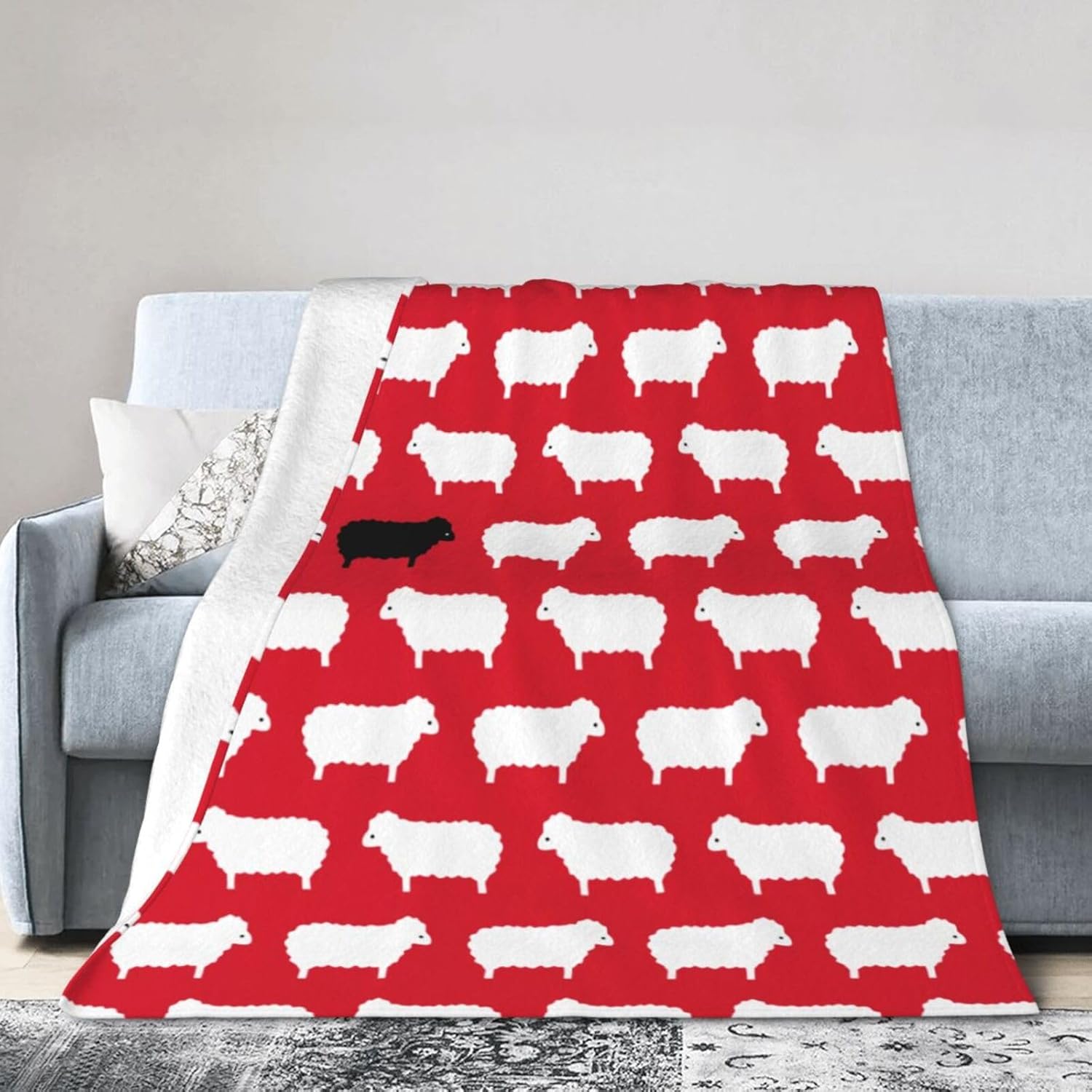 Flannel Black Sheep Sweater Pattern Throw Blanket- Ultra Soft Lightweight for Bed, Sofa, Travel & Camping 80"X60" Inch