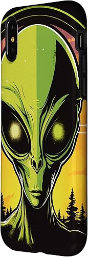 Vista 5 de iPhone 14 Pro Cute Green Alien Head UFO Space Face Alien Case