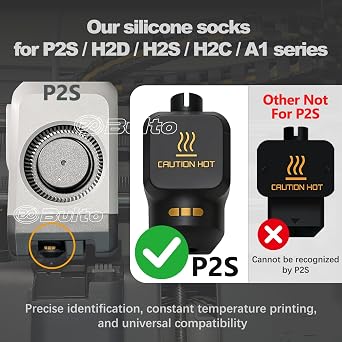 Bambu Lab 5 Pcs P2S Silicone Socks with Identification Code for P2S/H2D/H2C/H2S/A1/A1MINI High Temperature Durable Silicone Cover 3D Printer Parts Extruder Heater Block and Nozzle Protection