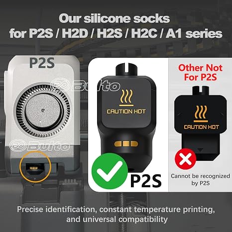 Bambu Lab 5 Pcs P2S Silicone Socks with Identification Code for P2S/H2D/H2C/H2S/A1/A1MINI High Temperature Durable Silicone Cover 3D Printer Parts Extruder Heater Block and Nozzle Protection