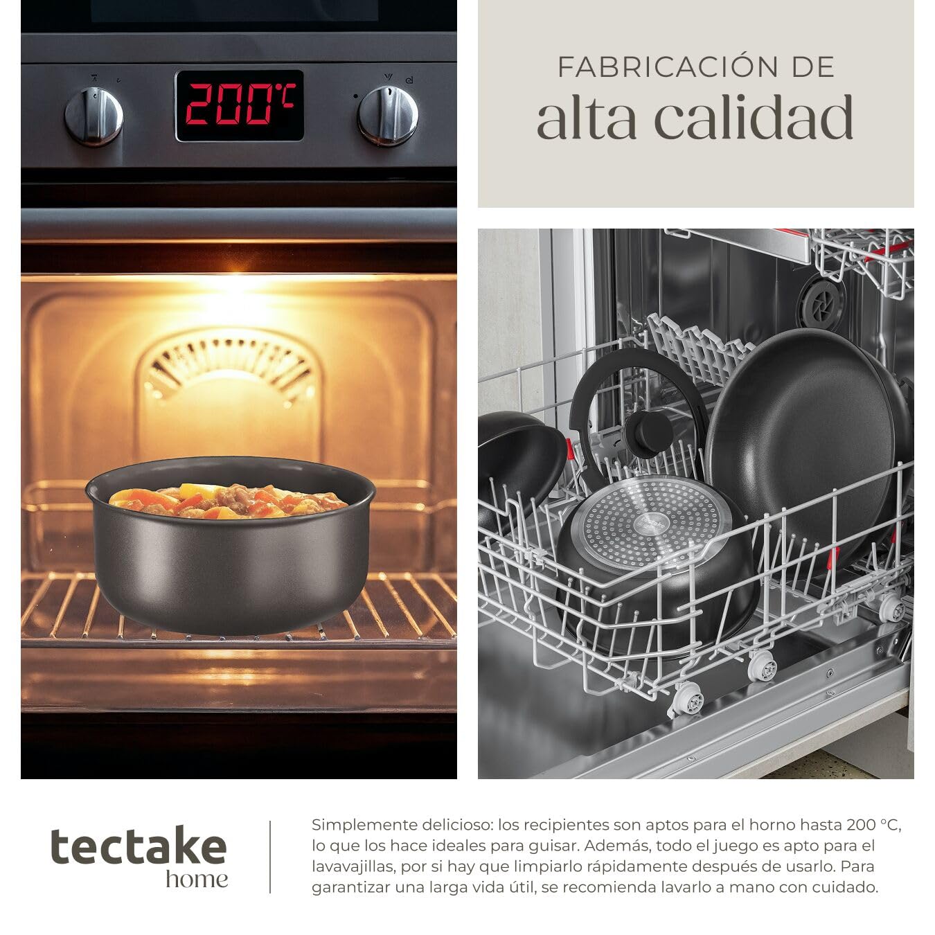 tectake® Juego de Cocina 17 Piezas, Sartenes Antiadherentes, Ollas Cocina Aptas para Inducción, Juego Sartenes con Asas Desmontables, Olla, Cacerola, Sarten - Negro