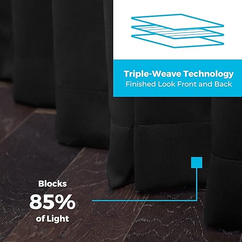 Miniatura 5 de Linenspa Juego de 2 paneles de cortinas opacas 85% - Cortinas negras de 84 pulgadas de largo, aislamiento térmico, reducción de ruido, esenciales