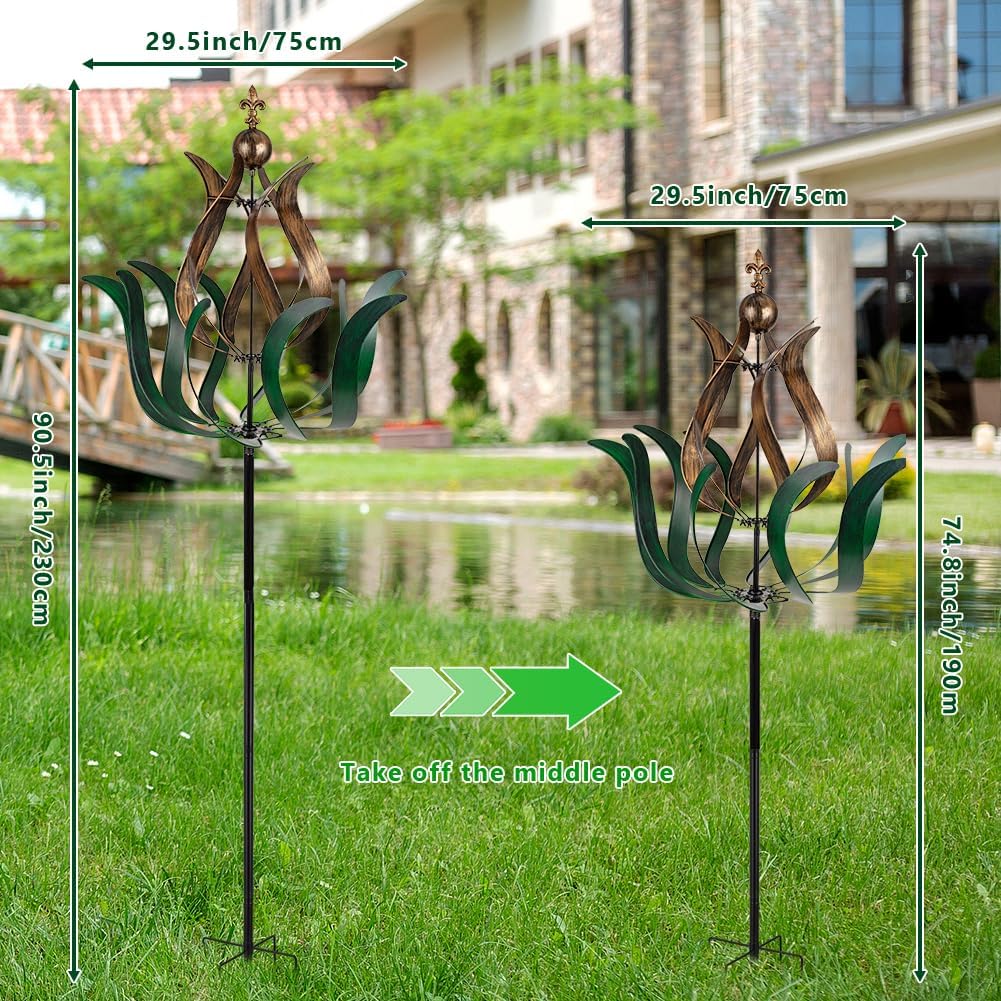DREAMYSOUL Large Wind Spinner Outdoor, 90.5" Metal Tulip Wind Mills, 360 Degrees Rotating Kinetic Wind Mills for Lawn Backyard Patio Garden Decor Yard Art