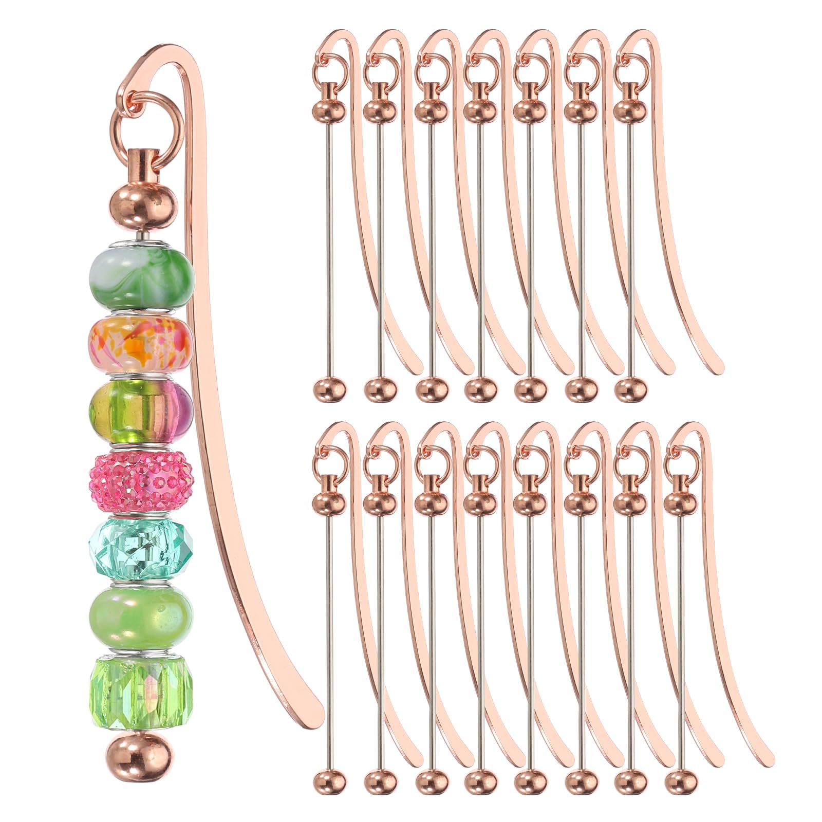 PATIKIL 16 Pcs Beadable Bookmarks, DIY Metal Blank Bar Bookmark Bead Craft Jewelry Pendant Charm Book Mark for Gift Teacher Office Supplies Home Crafts, Rose Gold