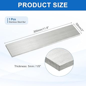 sourcing map 316L Stainless Steel Flat Bar 300mm x 50mm x 5mm (LxWxThk)