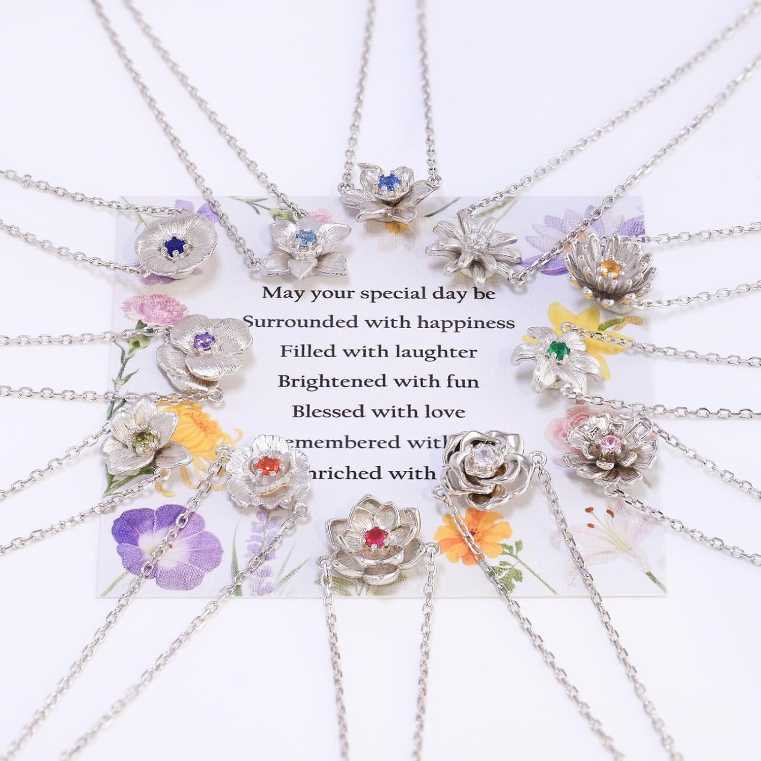 Birthstone Birth Flower Necklace: Sterling Silver Personalized Birthday Jewelry Gift for Women, Dainty Floral Pendant Keepsake for Her - Image 6