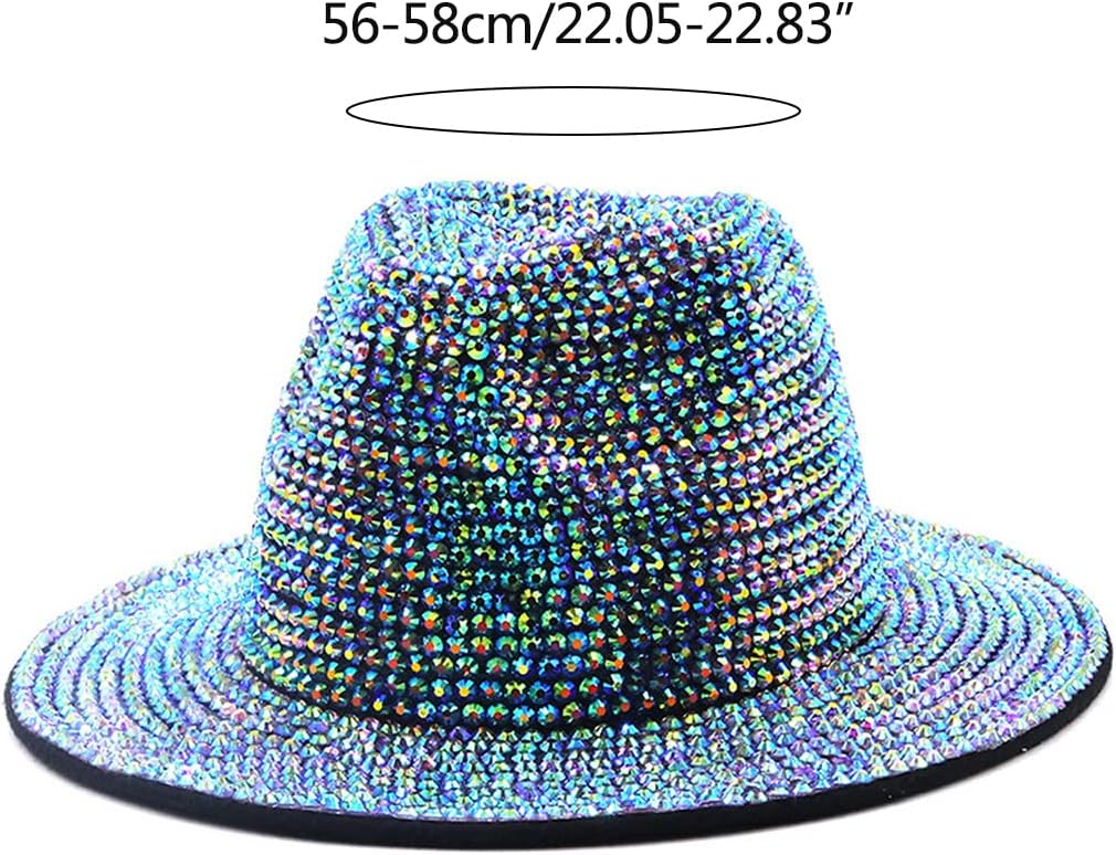 Rhinestone Fedora Hat Woman Handmade Bright Rhinestone Jazz Top Hat Fall Winter Wide Brim Panama Hat Men Nightclub Hat